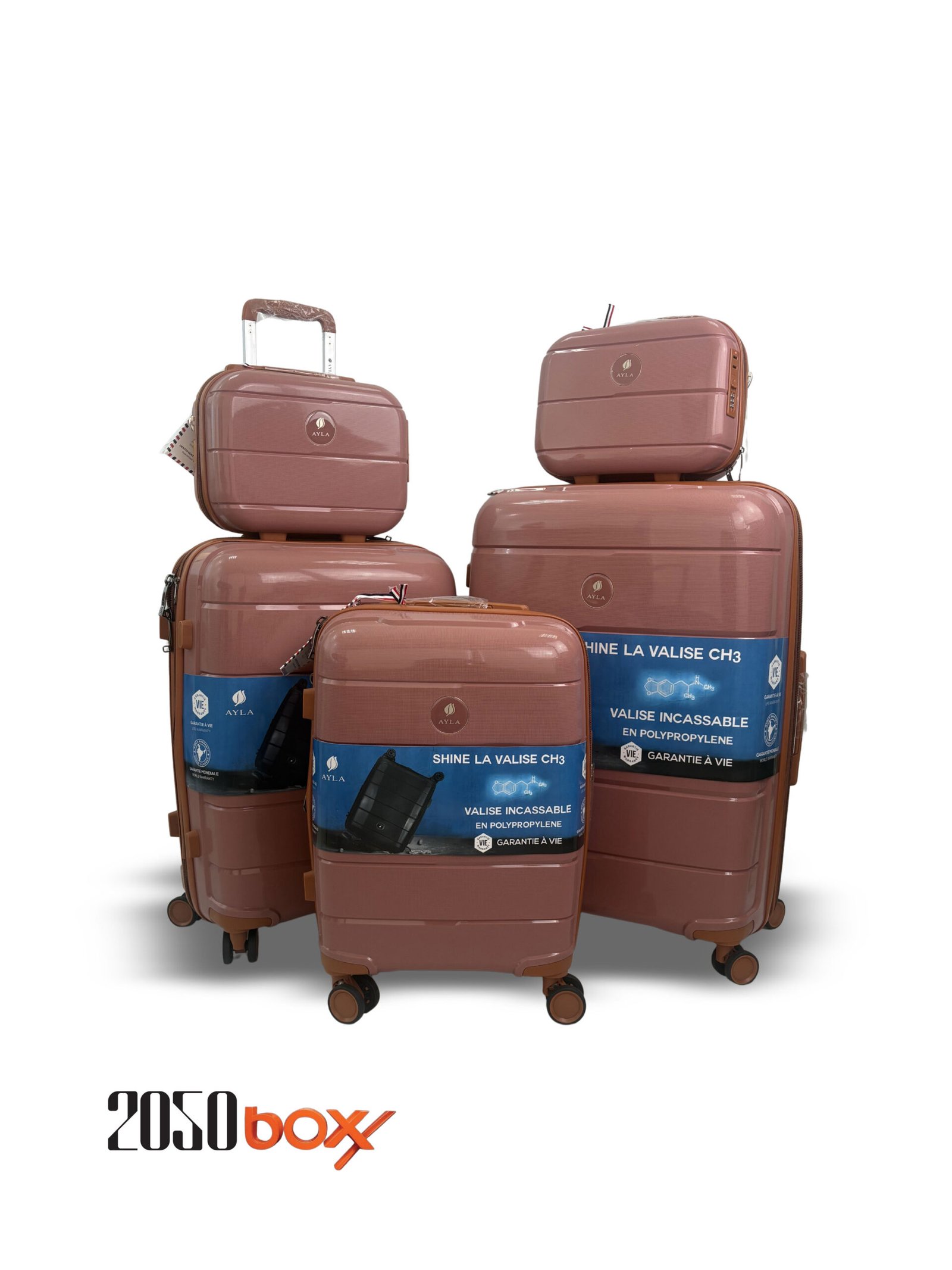1-1 Ayla Shine CH3 – 5 Piece Luggage Set (Rose Brown Edition) - Image 1