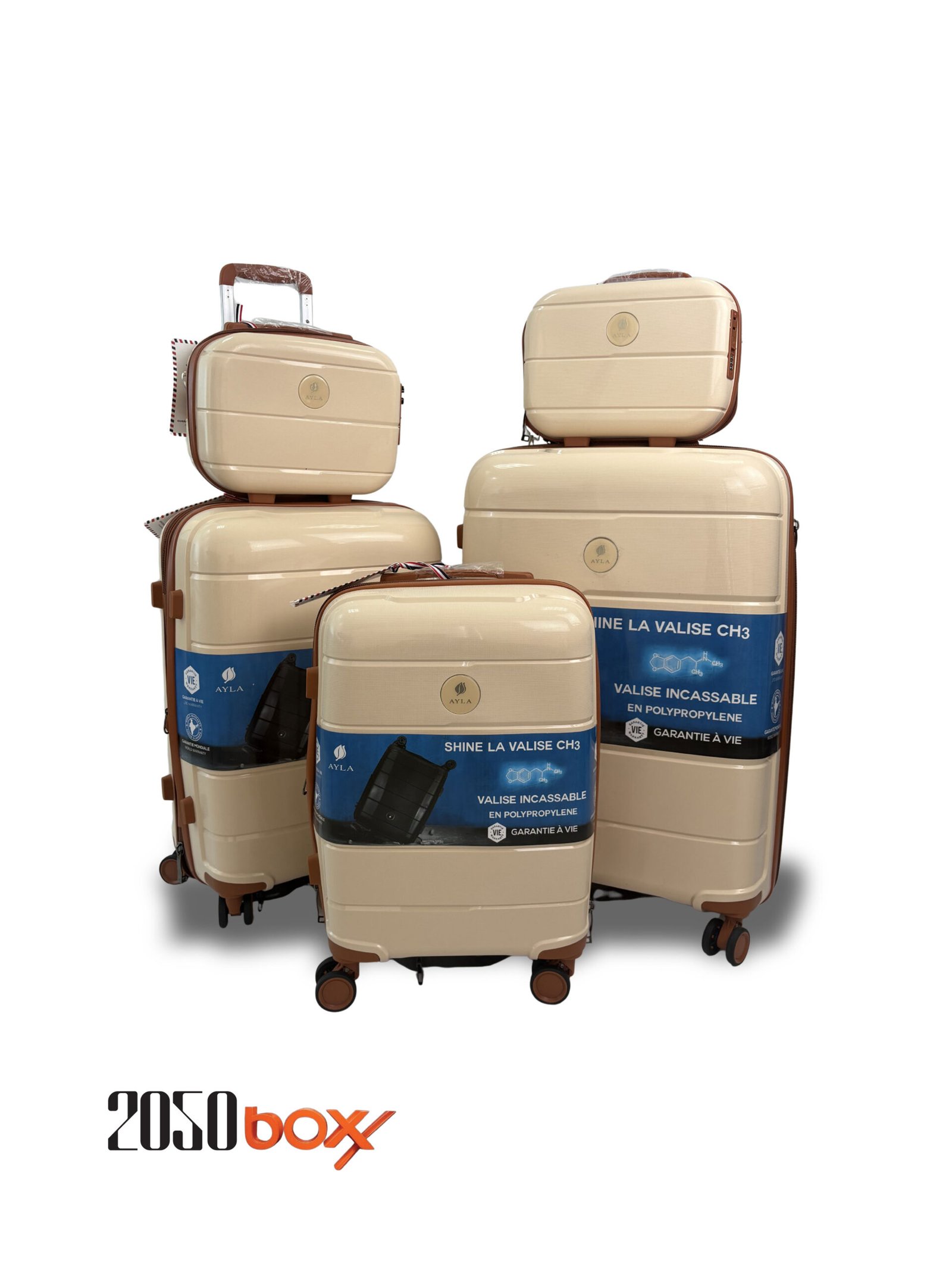 2-4 AYLA Shine CH3 Beige Edition – 5 Piece Luggage Set - Image 1